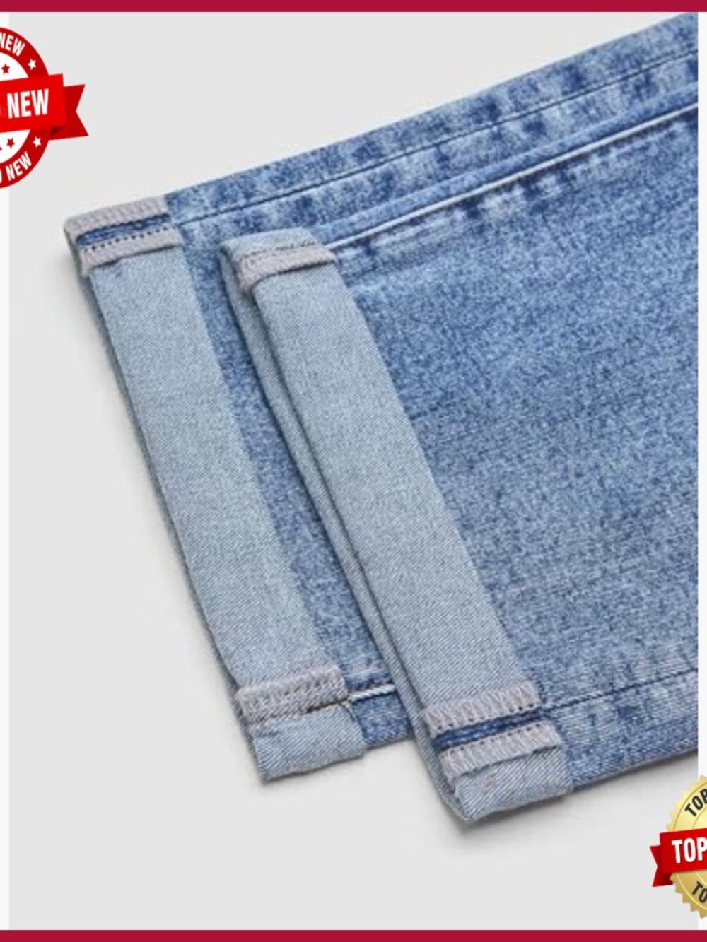 Straight Leg Cropped Jeans Mid Rise Boyfriend Fit Roll Hem Denim Pants - Picture 6 of 7